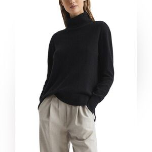 Reiss Women’s Black Chloe Turtleneck Sweater in Size S Contrast Grey Hem & Neck